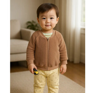 NWT First Impressions Baby Boys Reversible Brown Sherpa Striped Jacket 18M